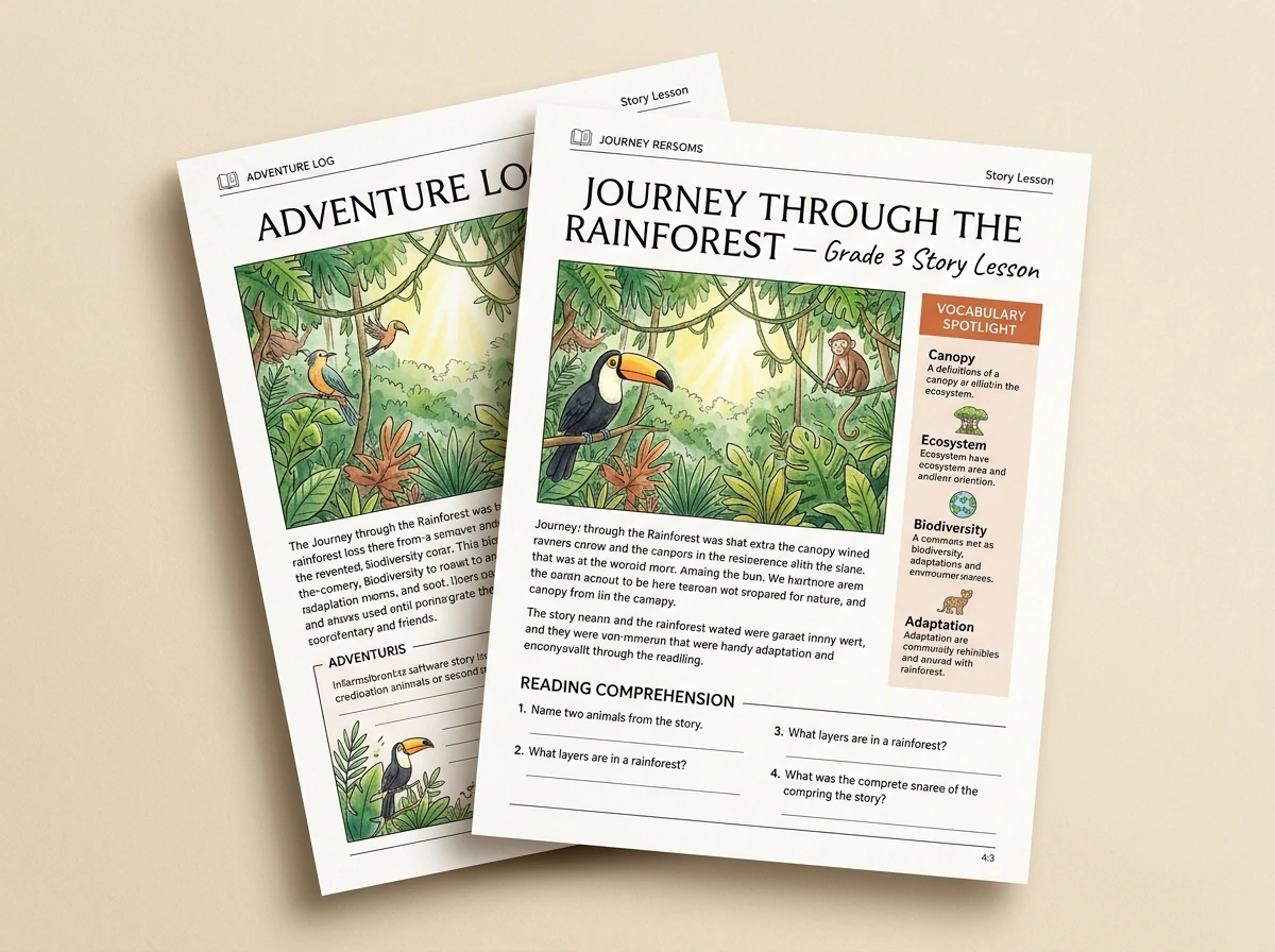 Personalized Grade 3 Rainforest Exploration Story-Based Reading Lesson PDF Preview
